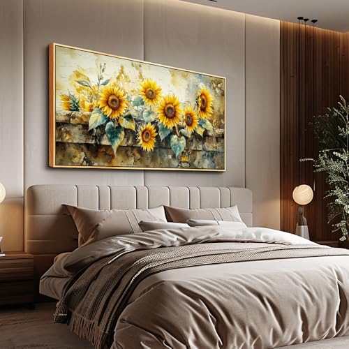 ERQINHUA Large Canvas Wall Decor For Living Room Dining Room Mural Vintage Yellow Sunflower Painting Print Artwork For Farmhouse Kitchen Bedroom Corridor Home Decor Aesthetics Wood Frame 30x60 In