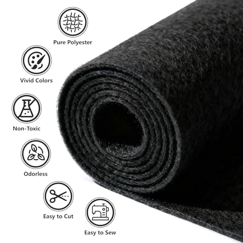 Image of Felt Fabric 36'' X 36'' Large Felt Sheets Stiff Craft Felt by The Yard for DIY Crafts Letter Coaster Flower Ornament Sewing Party Decoration Christmas Supplies Nonwoven (Black)
