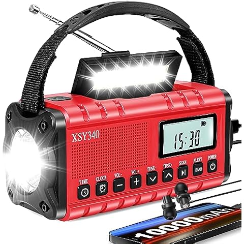 10000mAh/37000mWh Emergency Hand Crank Radio,AM FM NOAA Weather Alert Radio, Digital Display,3 Ways Powered Hand Crank,Solar Radio with Type-C Charger,Flashlight,Reading Lamp,Headphone Jack,SOS Alarm Cover