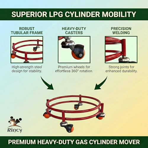 Image of Rincy Pack Of 2 Red Colour Heavy Iron LPG Gas Cylinder Trolley - Red Heavy-Duty Cylinder Stand with 4 Wheels Heavy duty Ideal LPG Cylinder gas trolley