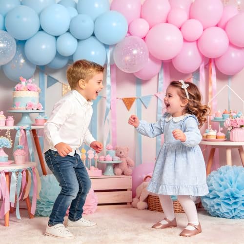 Image of 68Pcs Pink and Blue Latex Balloons, 12 Inch Pink Blue Gender Reveal Balloons for Boy or Girl Gender Reveal Birthday Party Baby Shower Anniversary Decorations.