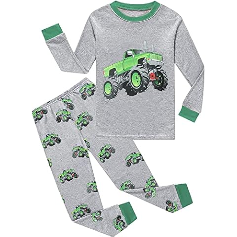 EULLA Boy's Long Sleeve Pyjamas Set Pajama, 1# Monster Truck, 5-6 Years Cover