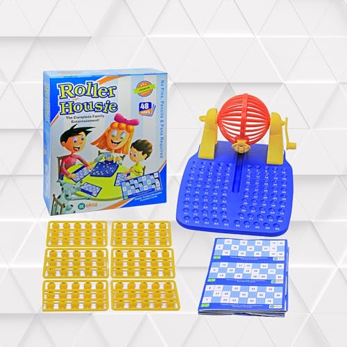 Image of BKDT Marketing Roller Housie Game Set with 48 Reusable Cards, 90 Numbered Balls, 1 Automatic Ball Dispenser Machine (Family /Kids Board Game) - Bingo Game