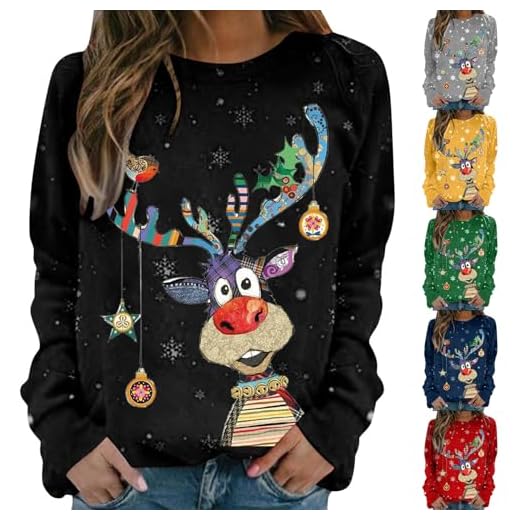 Jersey navideño para mujer invierno jersey navideño informal navideño sudadera tops manga larga sudadera cuello redondo jersey navideño elegante jersey navideño para mujer joven y niña