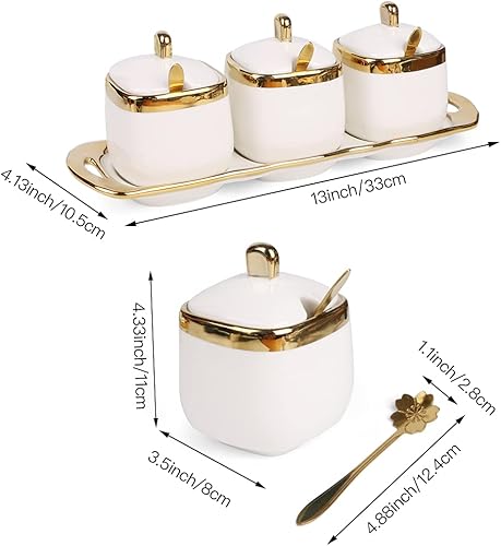 Miniatura 33 de Azucarero con tapa y cuchara, recipiente de cerámica para condimentos con bandeja, juego de recipientes de azúcar y sal, tarros de especias