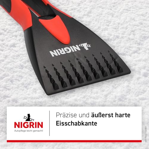 NIGRIN Auto Eiskratzer Scheibenkratzer für Winter, ergonomischer Softgriff, stufenförmige Eisbrecherzacken schwarz-rot 1 Stück