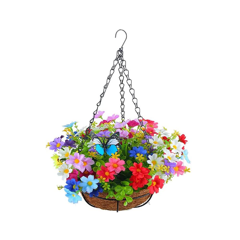 Ysinobear D Artificial Hanging Basket With Flowers,Flower Basket,Artificial Hanging Flowers In Basket, Silk Chain Hanging Basket,Fake Hanging Plants For Home Outdoors Garden Patio Porch (D)