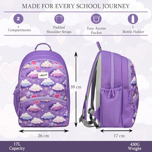 Image of F Gear Brio Kids Backpack|Water-Resistant Polyester|2 Spacious Compartments with Front Pocket & Bottle Holder Adjustable Shoulder Straps|Durable YKK Zippers
