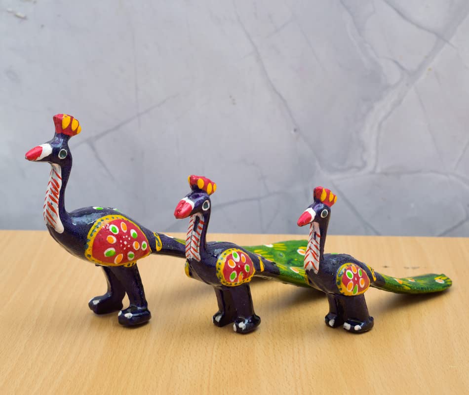 Image of Peacock Decor Indoor Home Decorations Craft Pop Peacock Statues and Wedding Gifts Green & Yellow (Set of 3)