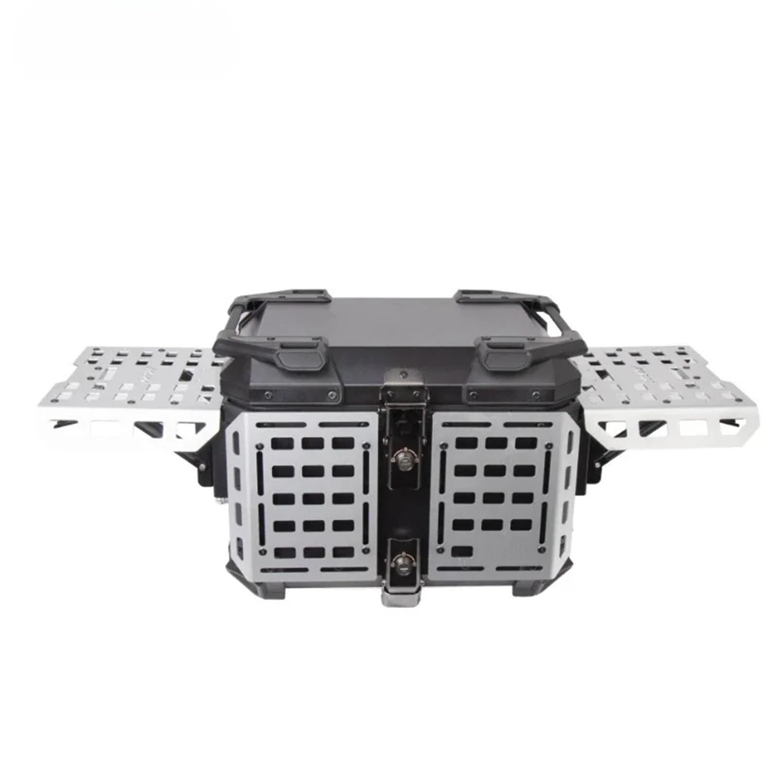 Motos Valise en pour Moto 45L en Alliage d'aluminium, hayon blindé Multifonctionnel argenté Portable avec Plaque inférieure, Coffre Noir pour Voiture électrique Top Case Moto(Titanium)