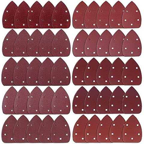AUSTOR 50 Pieces Mouse Detail Sander Sandpaper Sanding Paper Hook and Loop Assorted 40/ 60/ 80/ 100/ 120/ 180/ 240/ 320/ 400/ 800 Grits Cover