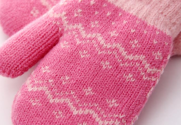 FGSS Winter Warm Mittens for Girls Boys - Elastic Cuff Knit Gloves Kids Snowflakes Stretchy Mittens Cold Weather(3-5 Yrs)4