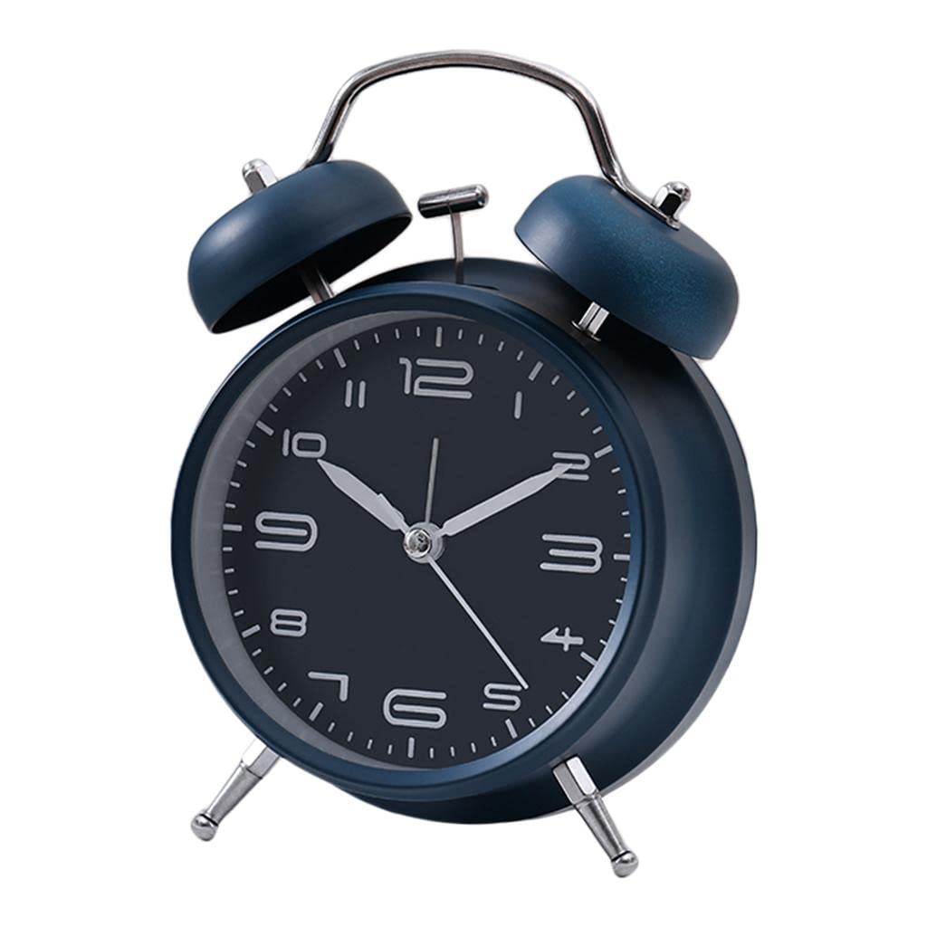 Reloj Despertador Clásico de Doble Campana, Reloj de Regalo, Movimiento Silencioso, Esfera Luminosa, Superficie de, Función de Luz Nocturna, Azul Oscuro, Individual