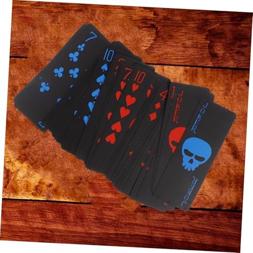 BESPORTBLE wasserdichte Pokerkarten aus Schwarzem Mattem PVC Kunststoff Langlebiges Stylisches Kartendeck mit Rot Blauem Design für Party Familienfeiern und Gesellschaftsspiele – Bild 5