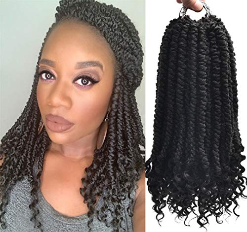Bomb Twist (12inch,#1B,8pks) Senegalese Crochet Hair Curly End Pre Twisted Braiding Hair Extensions