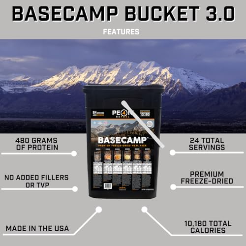 Peak Refuel Basecamp Bucket 3.0 | 480g Protein | 10180 Energy | 100% Actual Meat | Premium Freeze Dried Backpacking & Tenting Meals | 24 Servings | Superb MRE Survival Meal Peak Refuel Basecamp Bucket 3.0 | 480g Protein | 10180 Energy | 100% Actual Meat | Premium Freeze Dried Backpacking & Tenting Meals | 24 Servings | Superb MRE Survival Meal