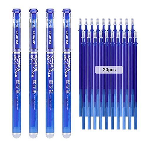 QAQHZW Löschbarer Gelstift Gelschreiber Ink Radierbar Kugelschreiber 0.5MM Tintenroller Stift Pens für Kinder Erwachsene Studenten, 4 Stücke Löschbare Gelstifte und 20 Friction Ersatzmine (Blaue) Cover