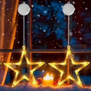 OUILA LED Sterne Weihnachtsbeleuchtung, Weihnachtsdekoration Lichter Lichterkette Batteriebetrieben mit Saugnäpfe Funkel LED Weihnachtslichter mit Timer Weihnachtsbeleuchtung Weihnachtsdeko(Warmweiß)
