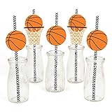 Nothin' But Net - Basketball Party Straw Decor with Paper Straws - Set of 24