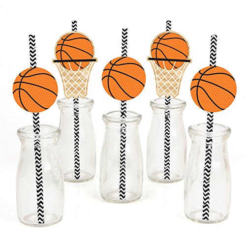 Big Dot of Happiness Nothin' but Net - Basketball Paper Straw Decor - Baby Shower or Birthday Party Decorative Straws - Set of 24