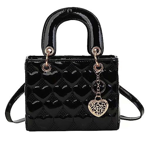 FGJKKK Bolsas e bolsa de mão para mulheres moda feminina couro alça superior brilhante patente bolsa de ombro bolsa tiracolo, Pequeno preto