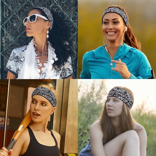 Image of DRESHOW Yoga Sports Headbands for Women Elastic Non-Slip Headbands Workout Running Hair Bands 6 Pack