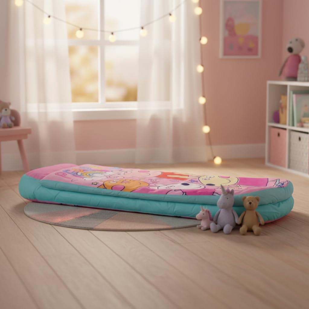 PEPPA PIG Character World and Friends ReadyBed Kids aufblasbares Luftbett und Schlafsack mit Pumpe | Reisematratze für Übernachtungen und Camping oder Zuhause, Rose