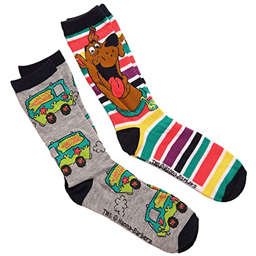 Hypnotic Hats Scooby Doo Mystery Machine/Scooby Stripe Mens Adult Crew Socks (Size 6-12, Two Pair)