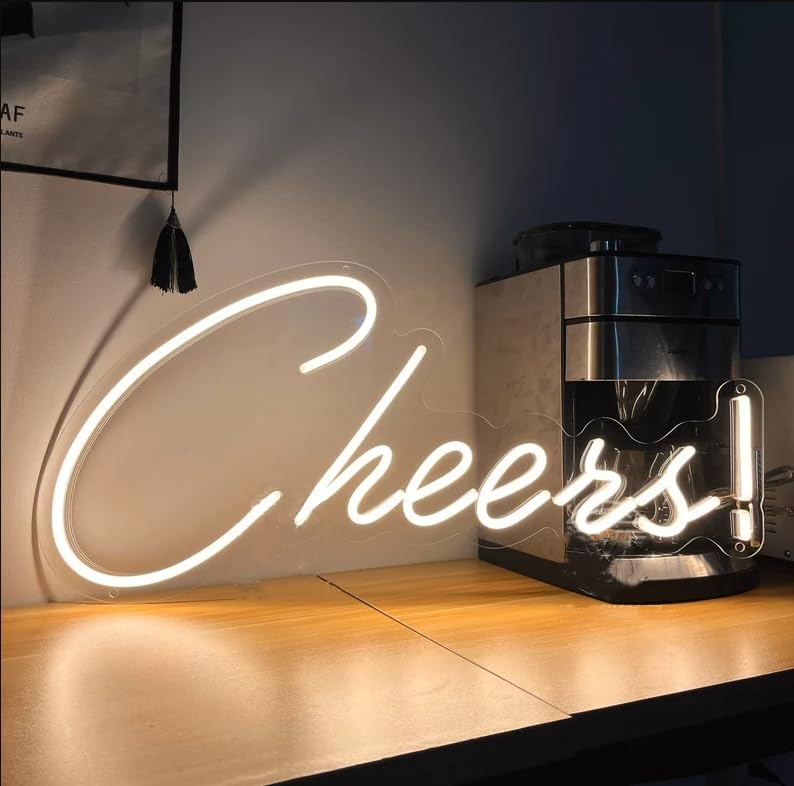 HFHungkeong Cheers Neon Sign LED Arylic Signs Usb Powered with Dimmable Switch Cheer Light Up Sign Bar Accessories for Home Bar Champagne Wall Wedding Party Background Decor 16.5x7In
