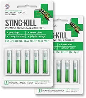 Sting-Kill First Aid Anesthetic Swabs, Instant Pain + Itch Relief From Bee Stings and Bug Bites, 5-count (pack of 2)