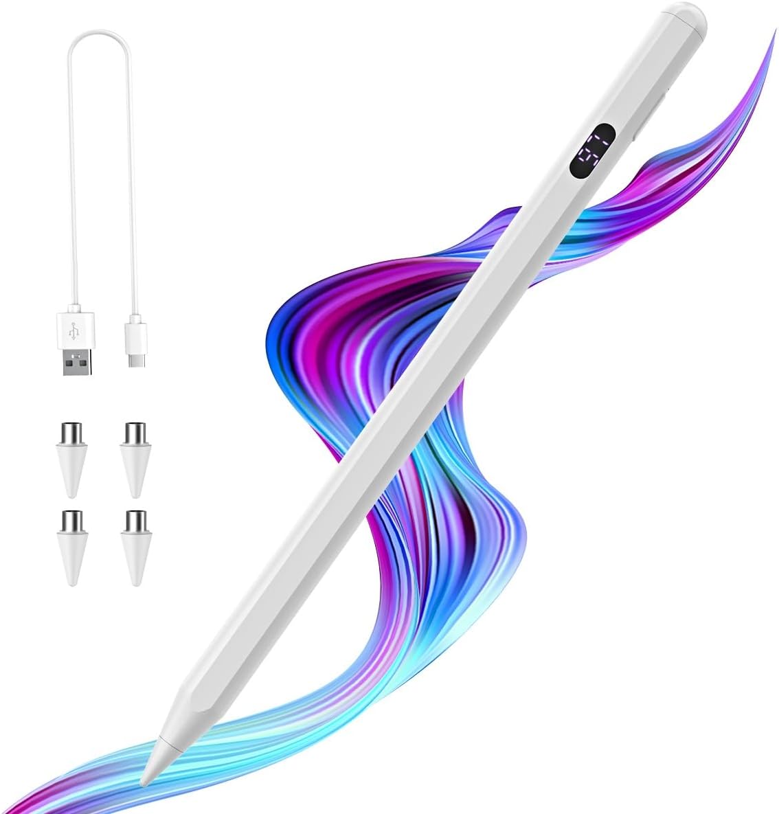 TiMOVO Stylus Pen for Touch Screens, Fast Charge Stylus Pen for Apple iPad/iPhone/Xiaomi/Samsung Android Capacitive Touch Screen Stylus Pen with Power Display, White