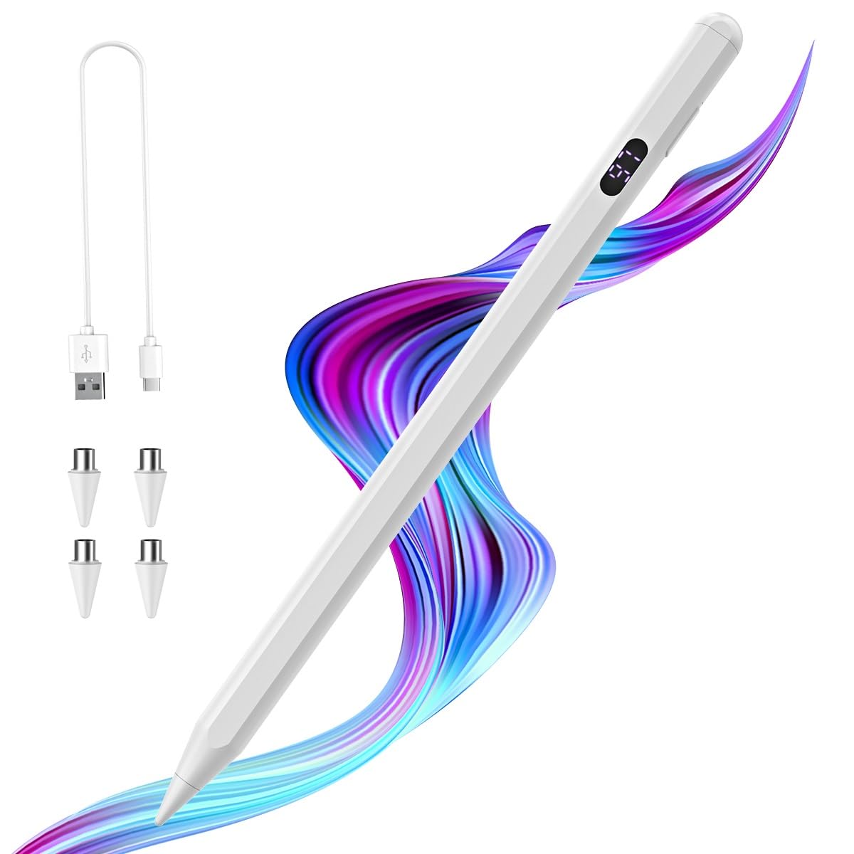 TiMOVO Stylus Pen for Touch Screens, Fast Charge Stylus Pen for Apple iPad/iPhone/Xiaomi/Samsung Android Capacitive Touch Screen Stylus Pen with Power Display, White