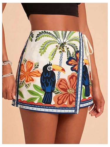 Image of SweatyRocks Women's Boho Mini Skirts Floral Shorts Tie Side Wrap Skorts