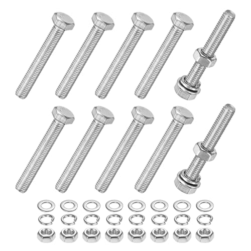 M METERXITY 10-Pack Hex Head Screw Bolt with Nuts Flat &amp; Lock Washers M5x35mm Stainless Steel Bolts and Nuts Kit Fully Threaded Metric Bolt Assortment for Equipment/Machinery