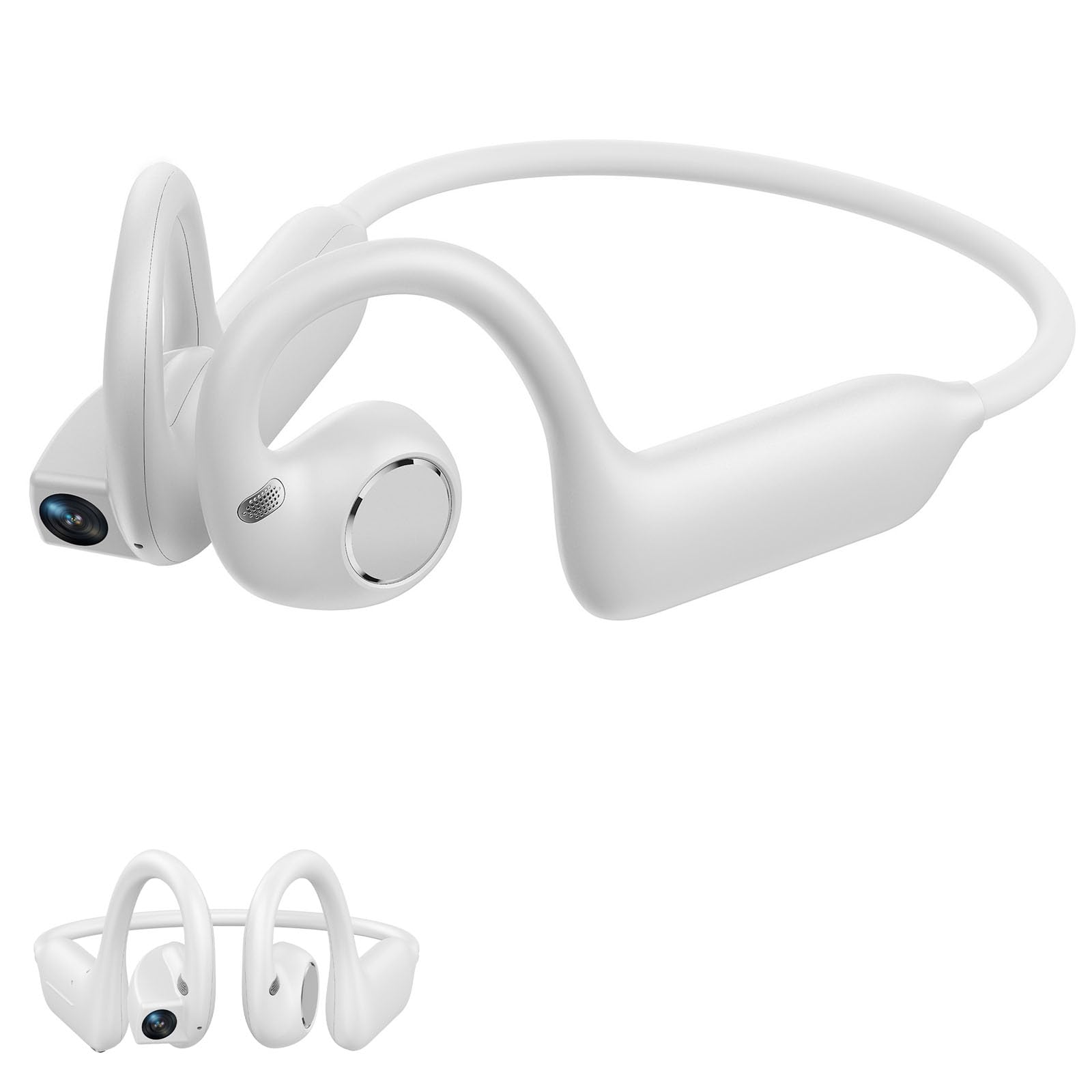 Auriculares De OíDo Abierto con CáMara Inteligente De 8 MP (Blanco) | Auriculares ConduccióN óSea Open-Ear Con CáMara Pov, MicróFonos Duales, Ip54 Y App, Manos Libres Para Deportes Y Viajes