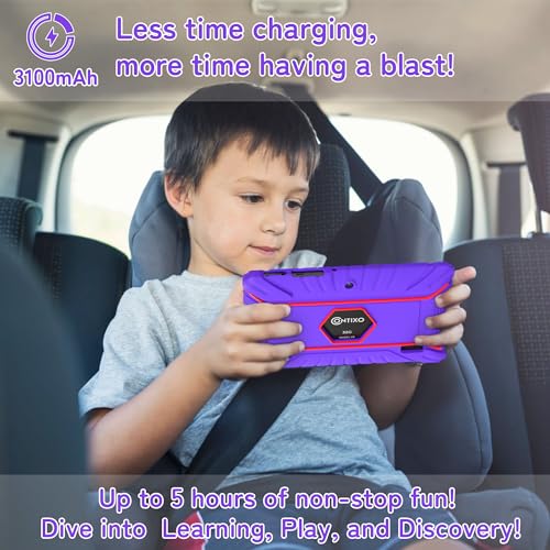 Image of Contixo Kids Tablet Bundle, 7 inch Learning Tablet with Headphones, Purple | 7 inch IPS display, 32GB storage, parental controls, wired headphones, durable case, learning apps, ages 3-12.