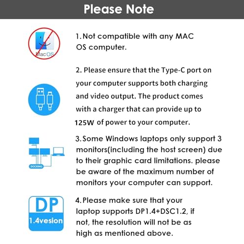 Image of USB C Docking Station, PD3.1 Docking Station 3 Monitors with 2* DP + HDMI,Single 4K@144Hz,140W Charger, USB-C 10Gbps, 2* USB-A 5Gbps, Gigabit Ethernet, Audio /Mic, for Windows,Dell,HP,Lenovo