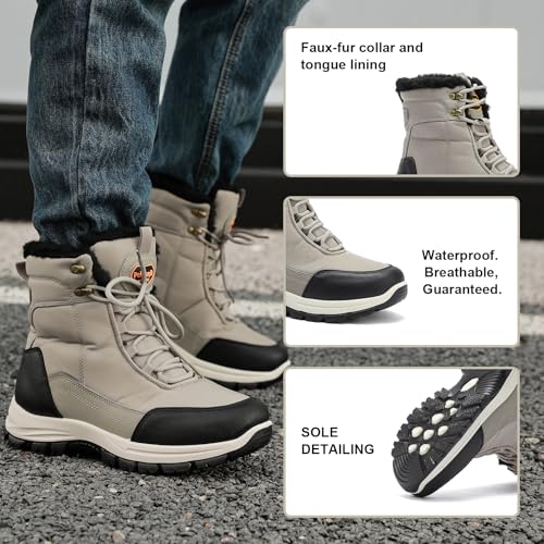 Snow Boots for Men, Slip on Waterproof Hiking Boots with Fur Lined, Mens Winter Boots Shoes Non-Slip Rubber Sole Outdoor Comfortable Walking Shoes3