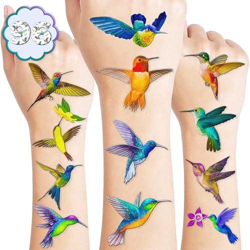 Frawharmone 96Pcs Colorful Hummingbird Temporary Tattoos Themed Birthday Party Decorations Favors Supplies Decor Spring Flying Nature Bird Tattoo Stickers Gifts For Kids Adults Boys Girls School Prizes Carnival cover