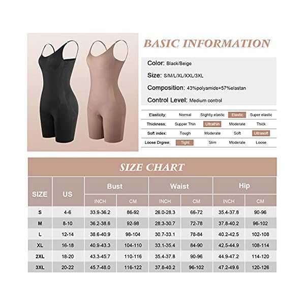 FeelinGirl-Womens-Seamless-Shapewear-Tummy-Control-Body-Shaper-Comfortable-for-Woemn-Under-Dress FeelinGirl Faja Shapewear Firm Control Butt Lifter Body Shaper Waist Shaper Bodysuit for Women Beige L
