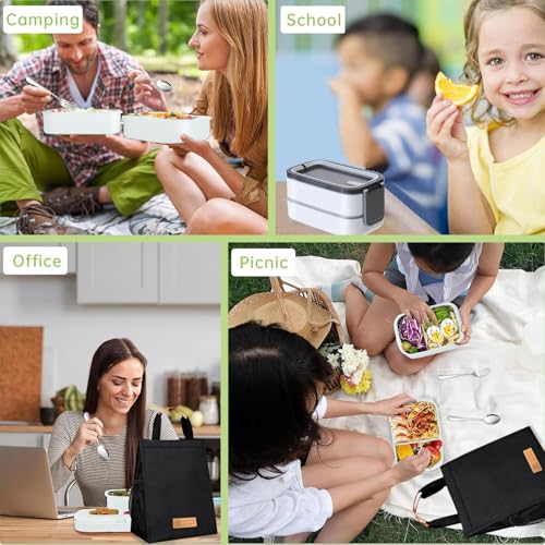 صندوق طعام بينتو من الفولاذ المقاوم للصدأ 304: مزدوج الطبقات وآمن للاستخدام في الميكروويف، عزل حراري قابل للفصل - للبالغين والطلاب والمكتب والمدرسة - مع شنطة حرارية وأدوات مائدة من اداندو، 1.4 ل