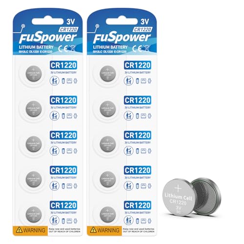 Fuspower CR1220 3V Lithium Batteries 1220 Batteries Coin Cell Watch for Thermometer (10PCS)