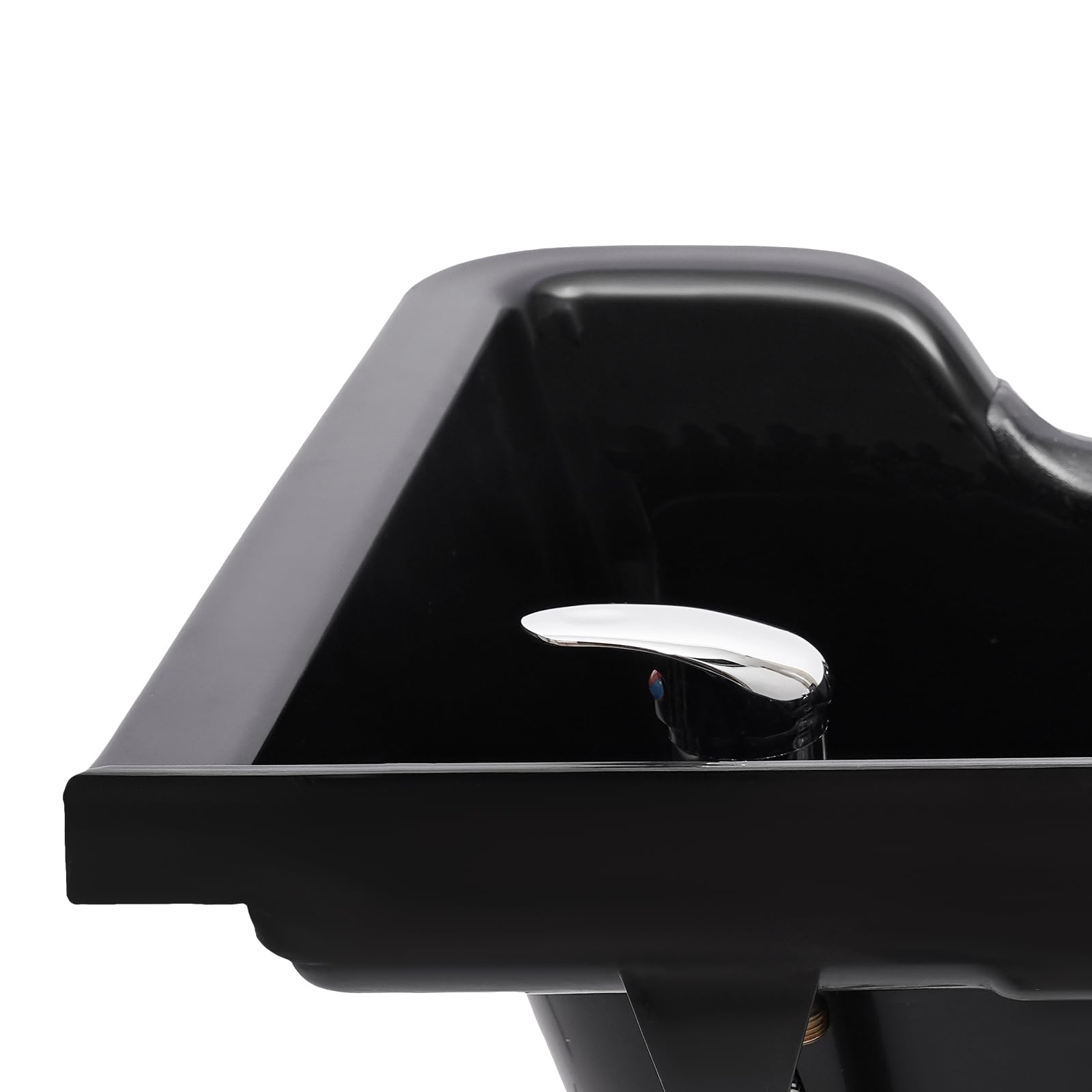 OUKANING Szampon duża umywalka ABS z podparciem karku i kranem o głębokości 25 cm, montowana na ścianie umywalka do włosów do salonu fryzjerskiego, domu, do mycia włosów w pozycji leżącej, ciepłą i