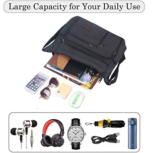 BOMKEE Waterbestendige Canvas Crossbody Bag Messenger Bag Satchel Schouder Sling Werktas Bookbag voor Mannen en Vrouwen(Zwart) - Image 3