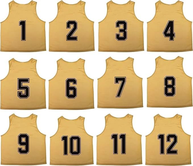 Tych3L Scrimmage Training Vest Kids Youth Adult Soccer Practice Jersey Athletic Pinnies Numbered (1-12) (US, Alpha, Large, Gold)