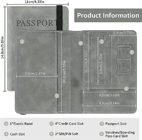 Image of Passport Holder Cover Case Travel Wallet Organiser, Passport Case with PU Leather Travel Document Holder for Men & Women Travel Accessories (Grey)