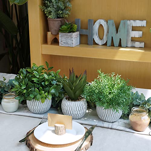 Winlyn 3 Pcs Small Potted Plants Artificial Eucalyptus Rosemary Plants And Aloe Succulent Plant In Gray Geometric Cement Pots For Gifts Table Windowsill Shelf Home Bathroom Indoor Outdoor Green Decor #TOP3
