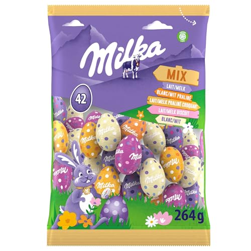 Milka - Assortiment de Petits Œufs de Pâques en Chocolat - Mix 5 de Goûts - Lait, Lait Praliné, Blanc Praliné, Biscuit, Chocolat Blanc - Chocolat à...