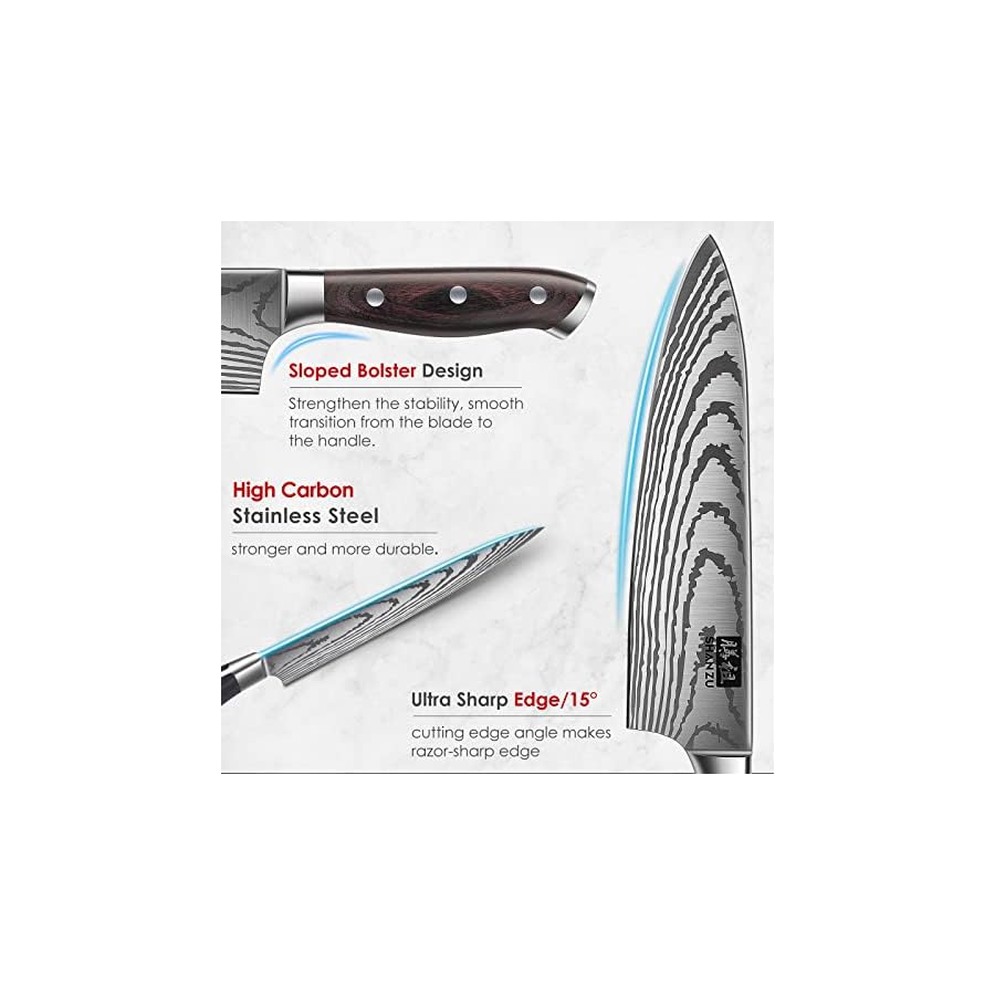 SHAN ZU Knife Set 16 pcs, Japanese Kitchen Knife Set with Block High Carbon Stainless Steel Ultra Sharp Knife Set for Kitchen, Professional Chef Knife Set with Sharpener