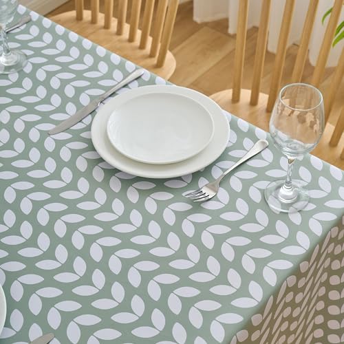 Dehaus® Nappe Toile Cirée Vert Sauge, Nappe de Table Plastique PVC Imperméable Anti-Tache, Motif Petal Parade, Facile d'entretien Intérieur Extérieur,...